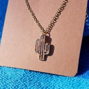 Saguaro cactus pendant necklace - goldtone